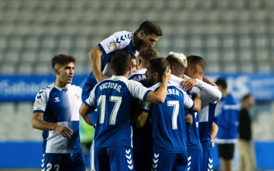 Imatge de la celebració arlequinada després del gol | CE Sabadell